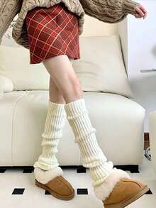 6 pares de calentadores de piernas cómodos para mujer, de punto a rayas verticales, dulces y sencillos, versátiles calentadores de piernas - Multicolor - Ver 6