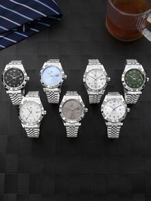 RICECGO 1pc Men's Classic Quartz Steel Band Wristwatch With Calendar Display, Suitable For Daily Wear, Business Occasions, High-End Sophisticated Gift - Silver - View 2