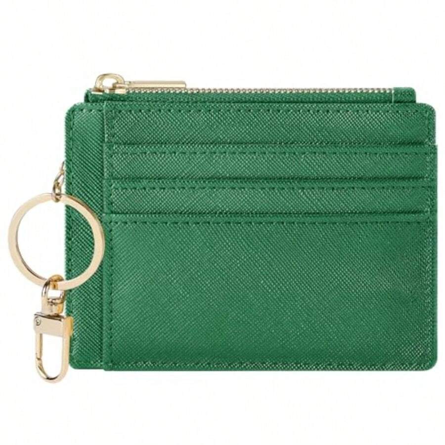 Sodsay Card Case Slim Front Pocket Wallet For Women Credit Card Holder With Keychain - Ch Green - Xem 1