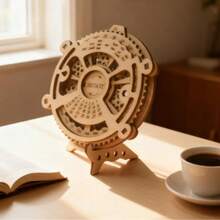1pc DIY Wooden Perpetual Calendar - Laser Engraved Gear Mechanical Design, Rotatable Never Expired Calendar, Handmade Assembly Stress Relief Puzzle Desk Decor, Creative Retro Wooden Desktop Calendar, Office Desk Accessory, Gift For Boyfriend/Girlfriend, Birthday, Holiday - Apricot - View 7