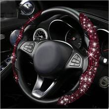 2 PCS Steering Wheel Cover, 15 Inches Bling Cover Auto Steering Wheels, Safety Non - Slip Universal Fit Sparkly Steering Wheel Cover, Car Accessories Black - Đỏ - Xem 2