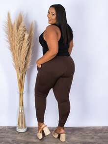 Women's Plus Size Thermal Jogger Pants With Pocket - Rust Brown - View 3