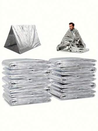 1/6/10pcs 52""X82"" Emergency Mylar Thermal Blankets For First Aid Kits,Compact Waterproof Natural Disasters Equipment, Retain Body Heat,Polyester Survival Reflective Foil Blankets For Camping, Hiking, Outdoor, Weather Protection, Emergency Shelter, Ground Cover - No Magnesium Rod/Flint