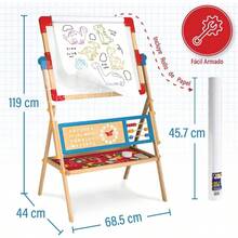 Pizarrn para Nios, Divertido Caballete de Aprendizaje con Doble Vista y 60 Accesorios Creativos, Incluye Alfabeto Magntico y Rollo de Papel para Dibujar - Rojo - Ver 2