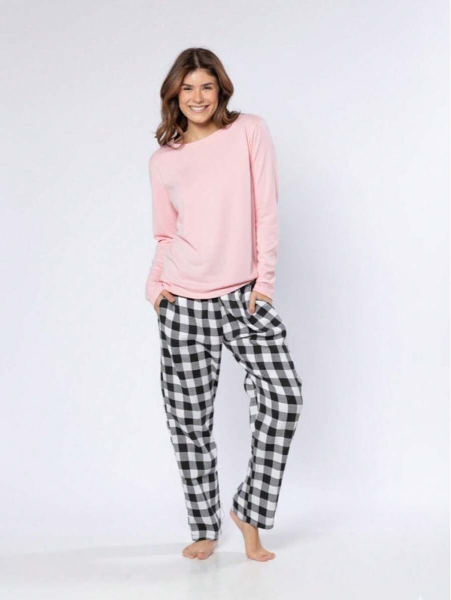 Warm Winter Flannel Pajama Set - Màu Hồng  San hô - Xem 1