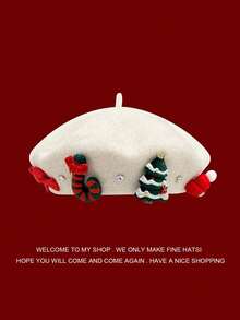 1 pieza Boina artística navideña hecha a mano y decorativa para mujer, gruesa y cálida de lana para otoño/invierno, adecuada como regalo de Navidad, para fiestas de carnaval y uso diario