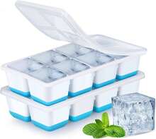 Large Ice Cube Trays With Lid, 2 Pack Stackable Silicone Ice Cube Molds Freezer, Easy Release 16 Big Square Ice Trays Whisky Cocktails (Orange) - Màu xanh lam - Xem 8