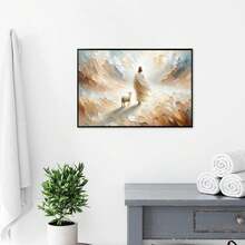 1pc Framed Canvas Poster, Religious Art Theme, Depicting God Leaving The Ninety-Nine Sheep To Find The Lost Lamb. Ideal Decor For Bedroom, Living Room And Hallway, Can Serve As Wall Art Or Seasonal Decoration To Add A Wintry Ambiance To Any Space. Jesus Themed Decorative Painting, Home Decor Poster, Room Decoration, Housewarming Gift. - Multicolor - View 10