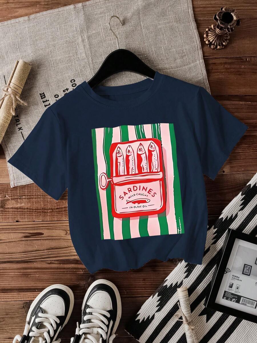 Casual Versatile Solid Color Short Sleeve Regular T-Shirt - Navy Blue - View 1