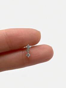 1pc 16G Tiny Push Pin Labret Two Stone Flat Back Earring Tragus Stud Flat Back Stud Helix Stud Cartilage Nose Stud - Silver - View 2