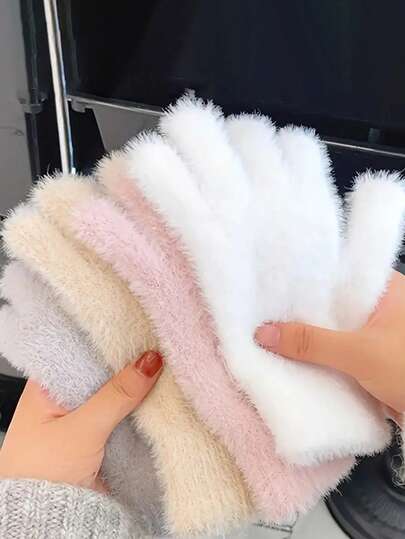 Women's Faux Rabbit Fur Gloves, Women's Warm Lining Gloves, New Mink Cashmere Gloves, Soft & Warm, Luxury Solid Color Fuzzy Knitted Gloves, Winter Warm Fluffy Full Finger Cold-Proof Gloves, Gloves, Women's Gloves, Fuzzy Gloves, Fitness Accessories, Travel, Winter Essential, Winter Gloves, Wristband, Fitness Equipment, Valentine's Day Gift