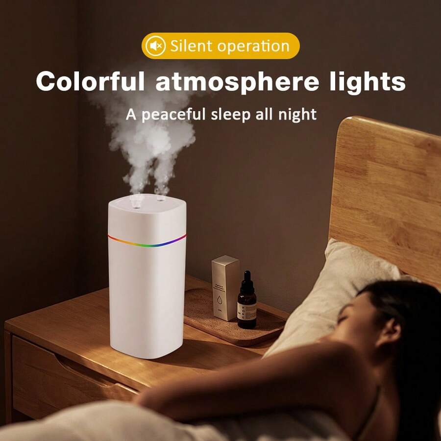 Hailicare Dual-Spray Humidifier, 600ml Large Capacity, 2-Gear Adjustment With 6-Hour Auto Power-Off, Quiet Operation, USB Port, 7-Color LED Lights, Double Moisturizing For Fresh Air & Comfortable Sleep