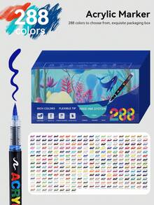 288/240/168/120/72/60/48/36/24/12 Color Tip Acrylic Marker Pens, Waterproof Drawing Pens, Markers. 5mm-1mm, Can Be Written On Stone, Glass, Wood, Canvas, Metal, A Variety Of Objects, Painting, Coloring, Marking, 168 Colors Can Be Selected, Very Bright Colors And Festival Painting Project Creation Back To School