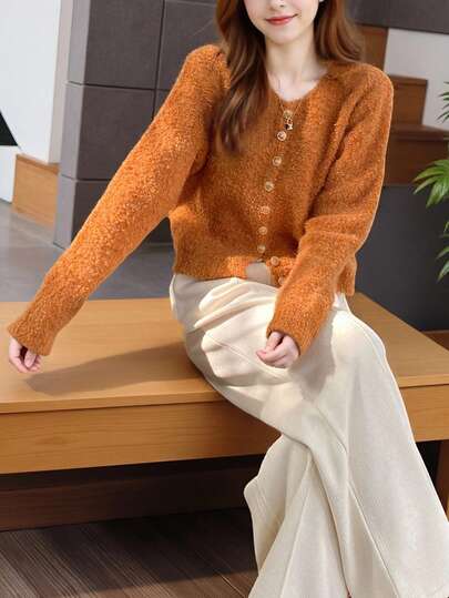 Alicedudu 女士秋冬新款特制纱圆领开衫