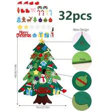 1套21/32件装100厘米圣诞树DIY墙饰，圣诞毛毡树带，可拆卸装饰，墙面装饰，适合作为圣诞礼物，家居门饰