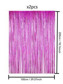 2/5pcs Fuchsia Party Backdrop Metallic Foil Fringe Metallic String Curtain, Birthday Party Wedding Decoration Gift Supplies