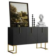 Modern 3-Door Sideboard With Adjustable Shelves, U-Shaped Cabinet Doors, Metal Handles, And A Base For The Dining Room And Kitchen (Navy Blue) - Black + MDF White + MDF 採購數量 1 件 88 可售庫存 全部庫存可售 - 查看 6