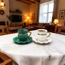 Kürbis-förmiges Keramik Tassen & Untertassen Set, handgemalt in Gold, Silber und verschiedenen Farben, gesund zum Trinken von Wasser und Kaffee, Keramik Tasse & Untertasse, Heim-Dekoration Kaffeetasse, Keramik Wassertasse für Partys und als Geschenk - Verschiedenfarbig - Übersicht 7