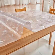 1件装软玻璃PVC透明菊花图案桌布，防水、耐热、防油，长方形桌布，适用于餐桌、书桌、办公桌，易于清洁，菊花压纹，不变形、不泛黄、耐刮擦，可自由裁剪，小号桌垫，适用于厨房、咖啡桌、木制办公家具，玻璃塑料防护桌布