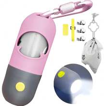 Dog Poop Bag Dispenser With Built-In LED Flashlight And Metal Clip For Leash, Pet Waste Bag Holder, Dog WalFKing Accessory (Pink),1Count(Packof15),Pink - 粉色 - 查看 1