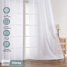Extra Wide White Sheer Curtains For Window 96 Inches Long 2 Panels Set, Elegant Light Filtering Voile Sheer Curtains For Sliding Glass Door, Dual Rod Pocket Window Drapes, 2x59Wx96L Inches,59inchWx96inchL(Packof2),White - White - View 6