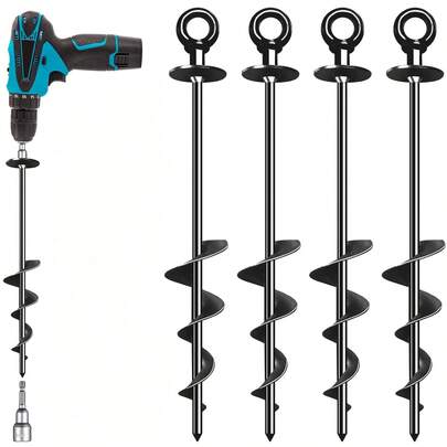 4pcs/6pcs 18-Inch Heavy Duty Spiral Ground Anchors, Suitable For Tents, Trampolines, Outdoor Stakes, Garden Posts And Secure Anchoring, Black