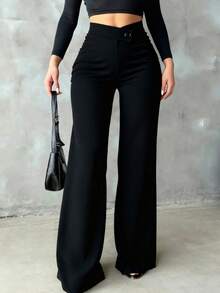 Damen Große Größen einfarbige lässige elegante Gerade-Bein Hose, geeignet für den täglichen Gebrauch, Büropendeln, Dates, Urlaub, Partys