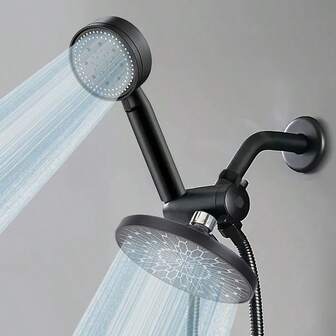 Cabezal de ducha negro, moderno y elegante, de alta presión y ahorro de agua, con soporte ajustable y manguera flexible, que mejora tu experiencia de baño, set de 4 piezas