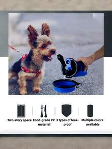 كوب طعام وماء للحيوانات الأليفة: مانع للتسرب، محمول، مناسب لجميع أعمار الكلاب - تصميم ثنائي الحجرة، موزع ماء للكلاب