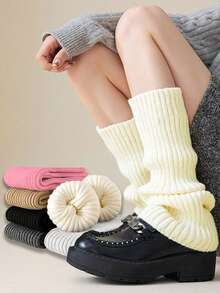 6 pares de calentadores de piernas cómodos para mujer, de punto a rayas verticales, dulces y sencillos, versátiles calentadores de piernas - Multicolor - Ver 1