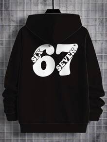 Christmas Men's 3D Digital Print Simple And Elegant! '67 SIX SEVEN' Creative Print Men's Hoodie, Loose Fit Sports Casual Street Style, Soft Suitable For Spring And Autumn Daily Wear, Regular Style, Perfect Holiday Gift For Men, PLUS SIZE - 1 - 查看 2