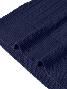 Jersey de cuello alto de manga larga con unicolor y diseño floral retorcido, versátil y de moda para hombre, otoño/invierno - Azul Marino - Ver 5