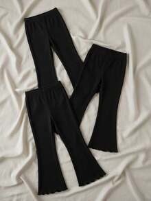 Tween Mädchen Leggings Einfarbig mit vertikalem Rippenmuster, hohe Elastizität, bequem, Prinzessin-Stil, Lang, Frühling/Sommer Neuheit, weite Hose (YY1121) - Schwarz - Übersicht 11