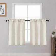 OWENIE Natural Kitchen Curtains Over Sink 30 Inch Length 2 Panels Set, Light Filtering Textured Short Cafe Curtains For Bathroom Windows, Small Curtain For Cabinet Basement RV Camper, 30\ W By 30\ L,30inchWx30inchL(Packof2),Natural - Natural - 查看 1