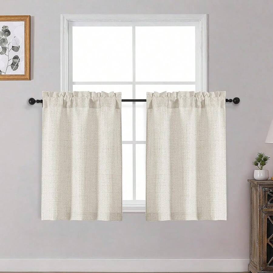 OWENIE Natural Kitchen Curtains Over Sink 30 Inch Length 2 Panels Set, Light Filtering Textured Short Cafe Curtains For Bathroom Windows, Small Curtain For Cabinet Basement RV Camper, 30\ W By 30\ L,30inchWx30inchL(Packof2),Natural - Natural - 查看 1