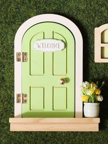 木质魔法仙女门，婴儿房及儿童房装饰，乡村风格摆件及挂饰，娃娃屋配件，夜光窗户，奇趣小门 - 彩色 - 查看 5
