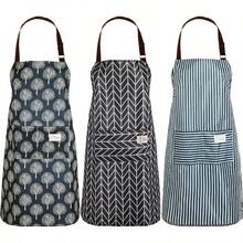 XZGB 3 Pieces Adjustable Bib Apron With Pockets Women Waterproof Cooking Aprons Men Chef Adults Baking Cleaning - 黑灰 - 查看 1