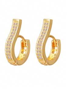 Pendientes de aro "Huggie" con efecto de hielo para hombres, aros de aro con incrustaciones de circonita en tono dorado y plateado, accesorios de estilo punk, hip hop y urbano - Pendientes-599 - Ver 6