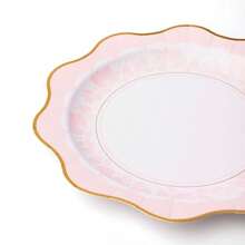 DBonjour Fête  Pink Floral Large Paper Party Plates Gold Foil Sturdy Disposable Plates For Bridal Showers And Baby Showers Festive Party Decorations Plies Premium 10.5" Plates Pack Of 8 - 花瓣粉紅 - 查看 5