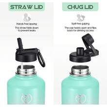 64oz Insulated Water Bottles With 2 Leak Proof Lids(Spout Lid And Straw Lid), Wide Mouth Sport Bottle With Straw, Stainless Steel Powder-Coated Water Flask, Double Walled Vacuum - Chuyển màu hồng và xanh lá cây - Xem 7