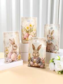 50Pcs Happy Easter Bunny & Egg Pattern Gift Bag,Gift Wrapping Bag,Tote Bag,Small Gift Packaging Bag,Storage Bag,Vintage Easter Day Favor Bag,Happy Easter Decoration,Cartoon Bunny Decor,Easter Party Supplies,Easter Day Decor,Holiday Party Supplies - Multicolor - View 2