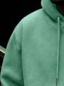 1pc Men's Drawstring Pocket Casual Hoodie, Solid Color Basic Style, Autumn/Winter, Back To School Season - Green - View 3