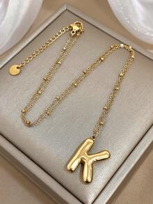 精致字母项链，女士字母吊坠，不锈钢链条，颈链，日常派对饰品，圣诞礼物 - 彩色 - 查看 9