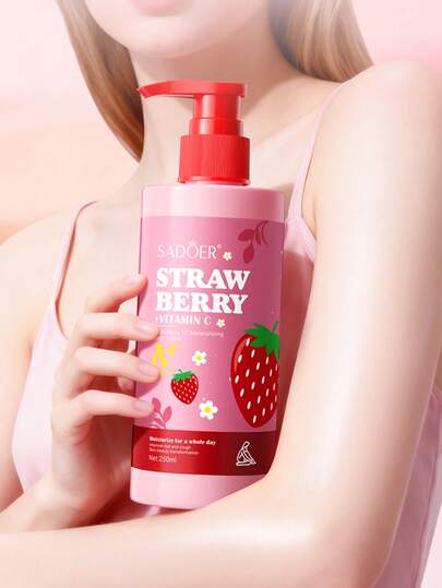 250ml Loción corporal hidratante de fresa con vitamina C, blanqueadora, hidratante, nutritiva, previene la piel seca y agrietada, regalo perfecto para Navidad y vacaciones