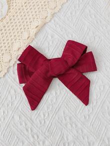Baby Girls Red Bow Decor Ruffle Trim Dress - Burgundy - View 8