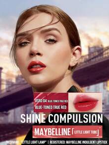 Maybelline LITTLE LIGHT TUBE LIPSTICK #SRD04 Blue-Toned True Red 3G/0.10OZ, LUSTROUS GLOW BRIGHTENS COMPLEXION, RICH COLOR SHINY GLOW HYDRATING GLASSY PLUMP LIPS, 8H Non-DryNESing &Wrink 3-Step Easy Application for Natural Sweet Vibes Daily Makeup & Plump 3D Lips - 美寶蓮縱情耀唇膏 SRD04 - 查看 3