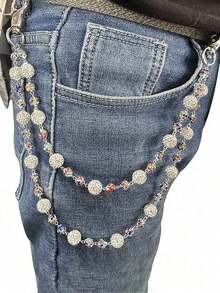 1pc Pearl Flower Trouser Chain,Wallet Chain, High - End Style, Men's Hip - Hop Style, Multi - Layer Metal Pendants, Inlaid With Artificial Gemstones, Hip - Hop Punk Style Fashion Accessories. Suitable For Trouser Chains, Keychains, Waist Decoration, Suitable For Teenagers, Applicable To Casual Outdoor Activities, Sports, Vacations, Travels, Graduations, Birthdays, And Daily Wear - Nhiều màu - Xem 8