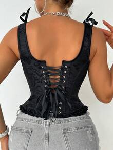 1 chiếc áo hai dây kiểu Gothic dành cho nữ, chất liệu jacquard, thắt dây. - màu đen - Xem 2