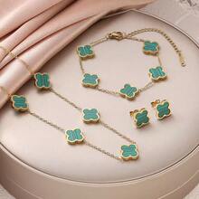 3pcs Stainless Steel Four-Leaf Clover Earrings, Necklace, Bracelet Jewelry Set, Gift For Girlfriend, Mother's Day, Best Friend - Gold - View 5