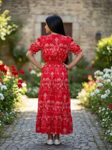 Long Dress For Girls, Modern Fashion, Elegant, For Holidays, Sizes 12, 14, 16, Colors: Red, Green, Blue - 紅色 - 查看 2